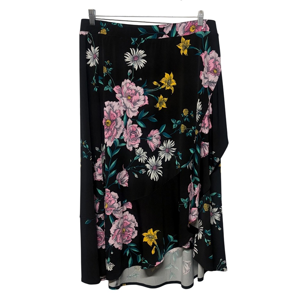 Lane Bryant Black Floral Faux Wrap High Low Maxi Skirt Plus Size 18/20 Spring - Picture 1 of 4